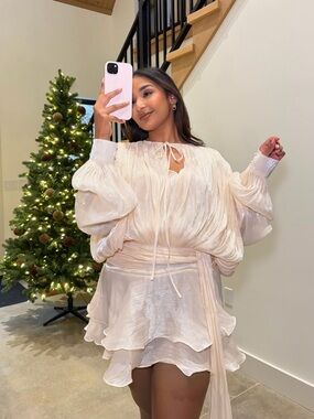 JLUXLABEL Cream Ruffled Mini Dress